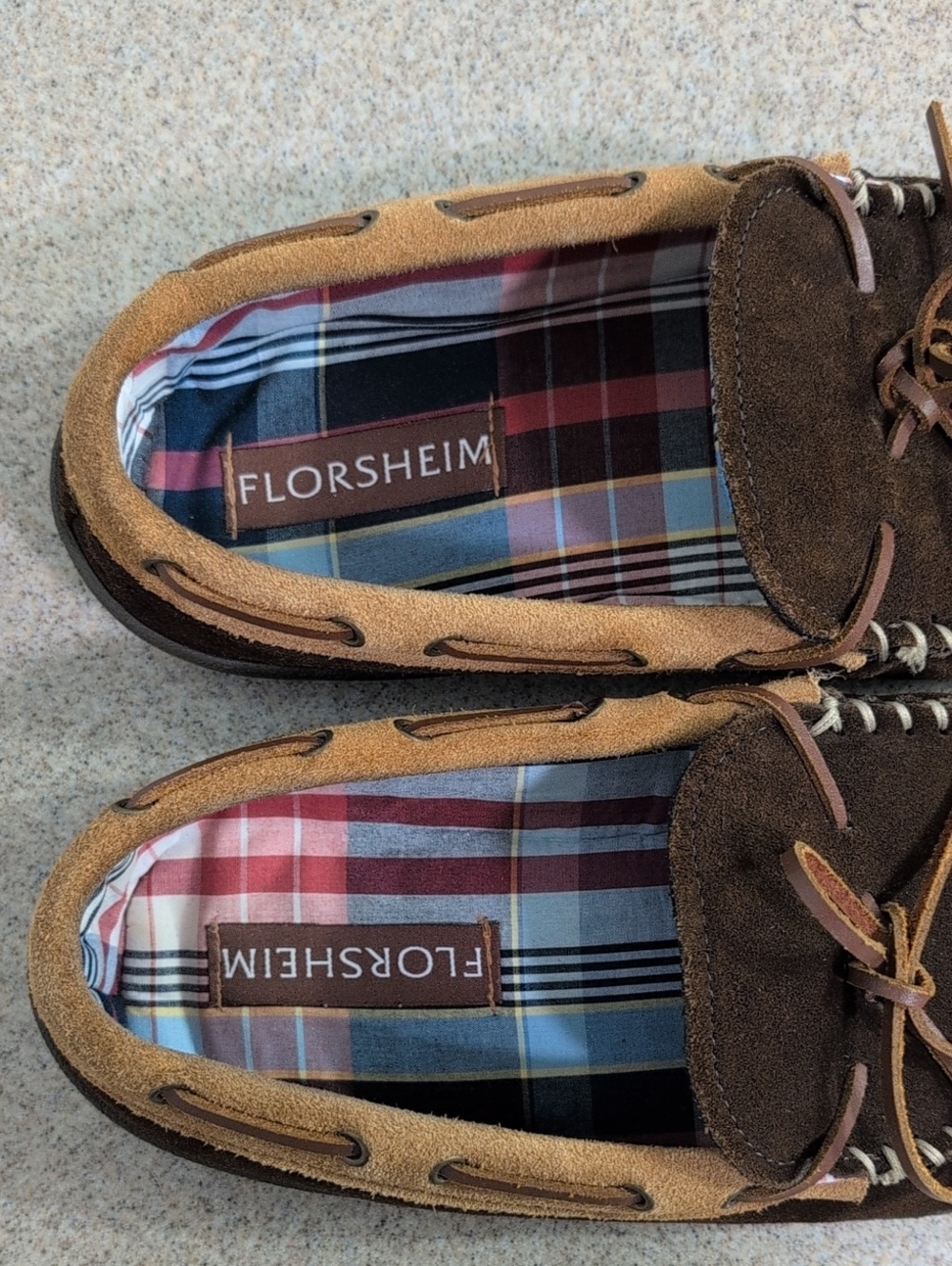 Florsheim Moccasin Slippers Shoes Brown Leather 4492385, Men's 11, Plaid Inside - Picture 8 of 10